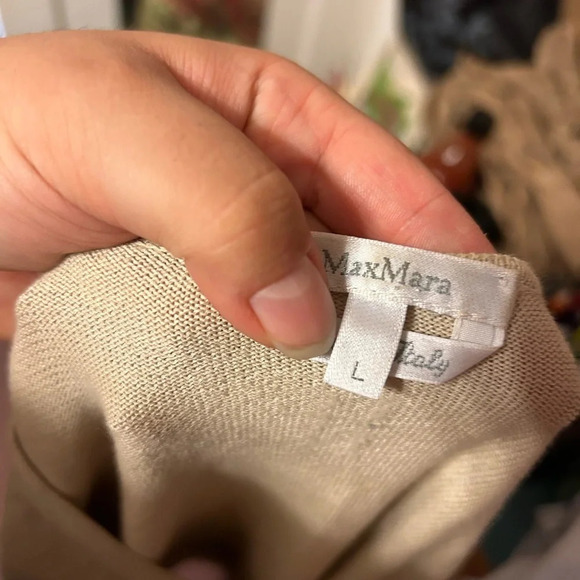 MAXMARA BEIGE SHORT SLEEVE V-NECK SWEATER - Picture 4 of 5